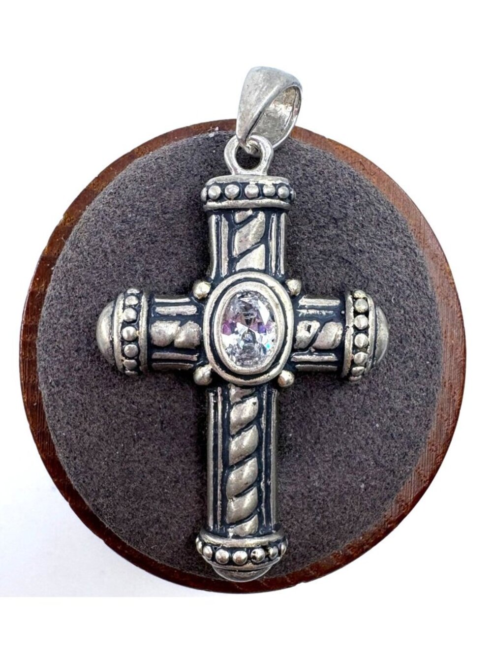 Oval Cubic Zirconia & Sterling Silver 925 Cross Pendant Size 1.75" Length